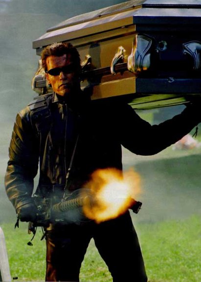 Arnold firing gun with coffin